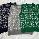 Jacquard Rhomboid Knitted Vest Women's Spring And Autumn 2024 New Style Folded Sweaters And Horse Clips-Outfit