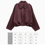 Fongt Women's 2025 New Bat Sleeve Loose-Fitting Velvet Bomber Jacket Jacket