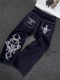 Wide-Legged Jeans Men's Fashion Black Baggy Jeans Men's Rap Jeans-Outfit