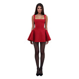 Fongt Spring And Summer 2024 New Square Collar Dress Short Dress Waist A Waist Swing Vest Dress