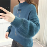 Fongt Sweater Lady 2024 New Winter Thick Head With Loose Lantern Sleeve Fashion Bottom Shirt-Outfit