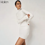 Autumn New Sweater Dress Women Long Sleeve Turtleneck Knit Solid Slim Drawstring Bodycon Dress Thicken Warm