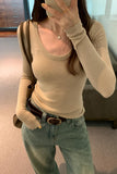 Shoulder Long-Sleeved T-Shirt A New Autumn Style Slim Knitted Bottomed Shirt With Solid Color Underwear-Outfit