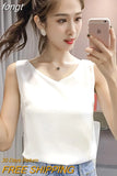 Women Tops Chiffon Blouses Women Sleeveless Top Woman V Neck Tank Tops Casual Woman White Tops Ladies Basic OL Shirts
