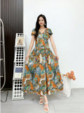 Printed Short-Sleeved Dress-Outfit