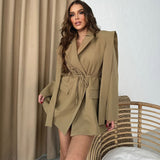 Fongt Autumn New Solid Color Big Collar Loose Collar Belt Short Suit Jacket