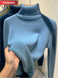 Turtleneck Slim Sweater Womem Warm Poleras Plush Lined Thicken Knit Pullover Korean Pulls Soft Knitwear Jumper Sueter