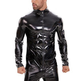Fongt For Men's PVC High Bright Patent Leather Coat Sexy Leather Leather Coat No Odor Size Accurate-Outfit
