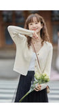 French Gentle Cream Blue Knitted Cardigan Women's 2024 Spring And Autumn V-Neck Loose Short Blouse-Outfit