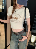 Shoulder Short-Sleeved T-Shirt Female Designer Spice Girl Style Slim Summer T-Shirt Tight Short