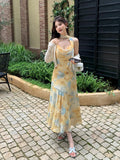Fongt Xixi 13 Line 2025 Summer New Temperament Printing Lady Elegant High-Waist Sling Dress 88376
