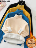 Turtleneck Slim Sweater Womem Warm Poleras Plush Lined Thicken Knit Pullover Korean Pulls Soft Knitwear Jumper Sueter