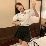 Fongt New Fake Two Short Knitted Girl Summer Design Sense Match-Comporous Body Poly Collar Short-Sleeved