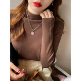 Fongt Collar Bottom Shirt Femininity In Autumn And Winter New Wool Long-Sleeved Knitted Shirt Solid Black