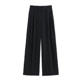 Fongt New Chinese Style Suit Pants Women Spring And Autumn Small High-Waist Hanging Straight Casual Narrow Version Of Broad Leg Pants