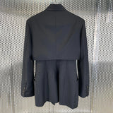 Casual Slim Patchwork Colorblock Blazer Female Long Sleeve Cut Out Fake Two Korean Fashion Jacket For Women