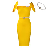 Fongt Women's Famous Temperament Three-Dimensional Flowers Elegant Banquet Dress Bag Hip Dress