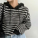 Vintage Striped Cropped Hoodie-Outfit