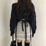 Casual Fall Winter Sweaters Loose V-neck Lace up Knitted Pullover Sweater Women Top 2020