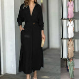 Fongt 2025 New Solid Color Long-Sleeved Shirt Dress Temperament Elegant Commute