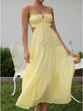 Ruched Tie-Up Strappy Maxi Dress-Outfit
