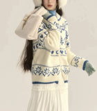 White Jacquard Zipper Cardigan-Outfit