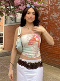 Fongt Holiday Fenghai Island Shell Print Shoulder Repair Braid Vest Hot Girl Sexy Tight Blouse