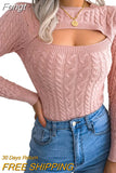 Winter Cutout Knit Sweaters Clothes for Women 2023 2023 Vintage Long Sleeve Cable Knit Round Neck Slim Cropped