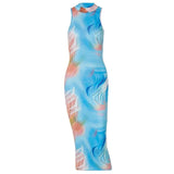 Sleeveless Printed Slim Pencil