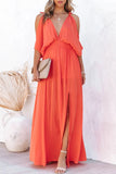 Hot Summer Sexy Dress INS Shoulder Side Slit Back Deep V-Collar Dress-Outfit