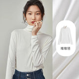 Women Pile Collar Solid Bottoming Shirt White Office Temperament Undershirt Women Winter Commuter Sweater