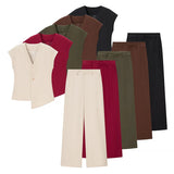 Fongt Explosion Women's Button Blouse Broad Leg Trousers Set