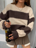 Fongt Wind Stripe Bumpy Long-Sleeved Knitted Shirt Women's Autumn Collar Collar Temperament Top Sweater