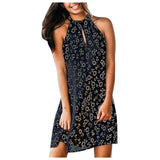 Fongt Print Short Skirt Three House Hanging Neck Powder Thin High Waist Temperament Commuting Women's