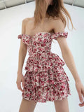 Fongt Spring New Fresh Sweet Wind Collar Print Shoulder To Thin A Word Dress