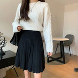 Knitted Pleated Long Mini Skirt-Outfit