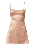 Backless Lace Paneled Slip Mini Dress-Outfit