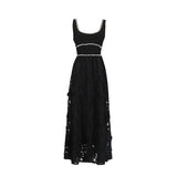 Fongt Elegant Style Dress Woman 2025 Summer New Fashion Lace Flower Stitching Design Sling
