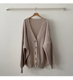 Preppy Solid Color V Neck Baggy Cardigan-Outfit
