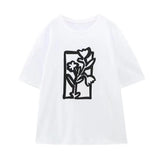 Fongt 2023 New Women's Round Collar Short Sleeve Contrast Color Print T-Shirt 5644156 910-Outfit