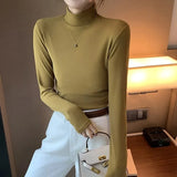 T-shirts Women's Fall Winter Slim Thick Basic Tops Korean New Half Turtleneck Camisetas Tee Long Sleeve Bottomed T