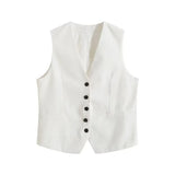 Fongt Summer Leisure Vest Set Linen-Blend Loose Vest + Shorts Set Women K27788