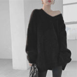 Gray Knitting Sweater Loose Fit Round Neck Long Sleeve Women Pullovers New Fashion Autumn Winter
