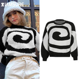 Paisley Printed Oversized Sweater Women 2021 Autumn Winter Loose O-Neck Long Sleeves Knitted Pullovers Preppy Style