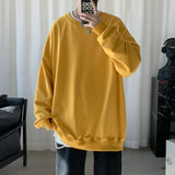 Men Harajuku Solid Color Sweatshirts Winter Y2k Casual O-Neck Oversized Pullovers Korean Hip Hop Long Sleeve Basic Clothes