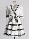 French Temperament Dress 2025 Summer New V-Neck High-End Splicing Lotus Leaves Side To Show Thin Dress