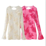 Fongt Women's Explosive Party Fashion Sexy Dark Pattern Floats Slimming Flared Sleeves