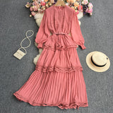 Net Color Chiffon Long-Sleeved Cake Skirt-Outfit