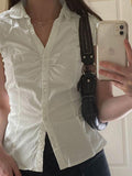 Short Sleeve V-Neck Plain Ruched Shirt-Outfit