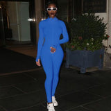 Zipper Stretch Turtleneck Embroidered Street Hipster Slim Fit Fitness Jumpsuit Yoga
